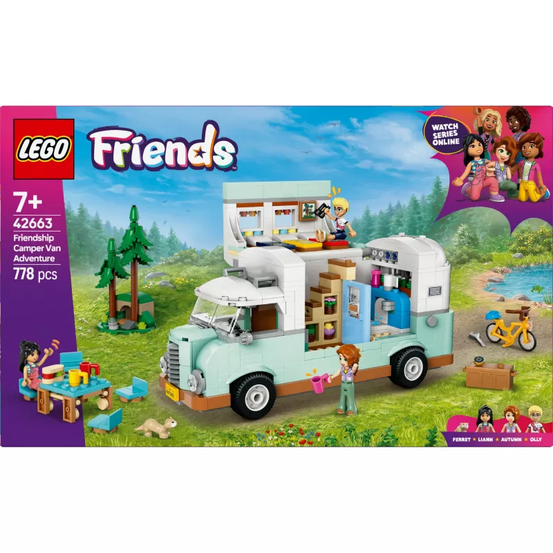 LEGO kempera komplekts 42663 — LEGO Friends kemperis, 778 detaļas, 3 minilelles, vecums 7+
