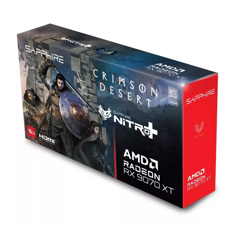 Grafikas karte Sapphire NITRO+ Radeon RX 9070 XT OC Crimson Desert Edition — 16 GB GDDR6, 256 bitu, PCIe 5.0