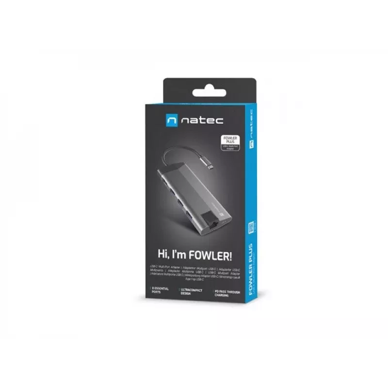 NATEC Fowler Plus USB Type-C Melns pelēka MicroSD SD Hub