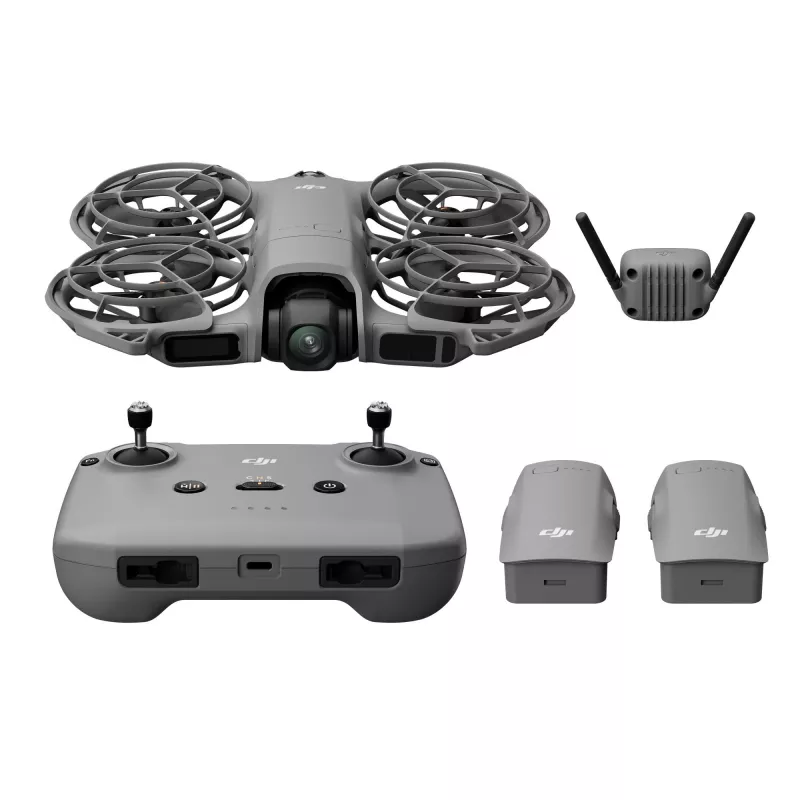 Kvadrokoptera drons DJI Neo 2 Fly More Combo — 4 rotori, 12 MP kamera, 2688×1512 video, 1606 mAh akumulators, 49 GB iekšējā atmiņa, melns/pelēks