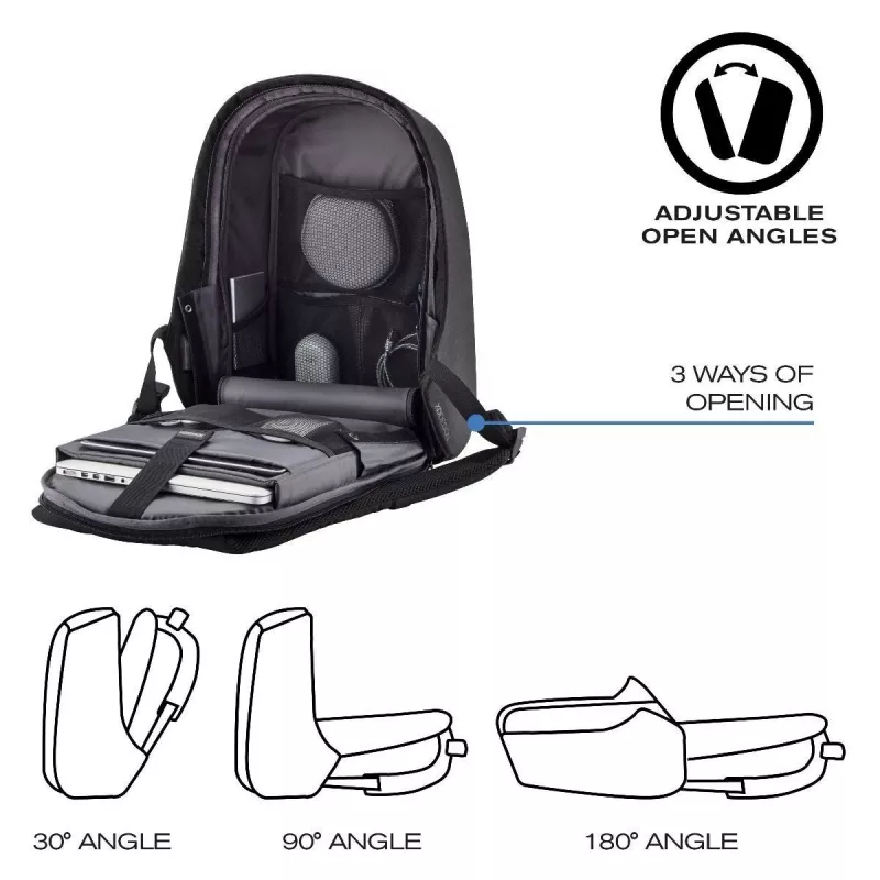 Mugursoma XDDESIGN Bobby Hero Small, pretaizdzīšanas, 11,5 L, planšetdators līdz 12,9 collām, PET/putas, melna