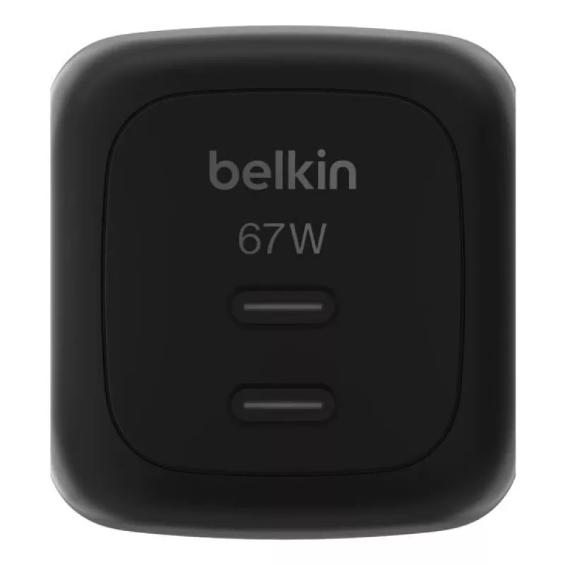 AC iekštelpu ātrais lādētājs Belkin WCH020kqBK, 2× USB-C, universāla savietojamība, strāvas aizsardzība, melns