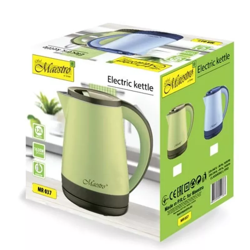 Elektriskā tējkanna Maestro MR-037 1,2 L 1630 W nerūsējošais tērauds, zila, 360° pamatne