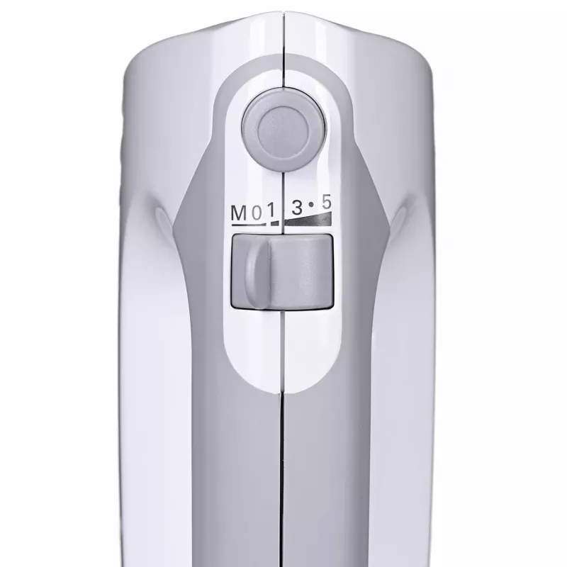 Rokas mikseris Bosch MFQ36480 – 450 W, 5 ātrumi ar turbo, pelēks/balts, putotāji un mīklas āķi