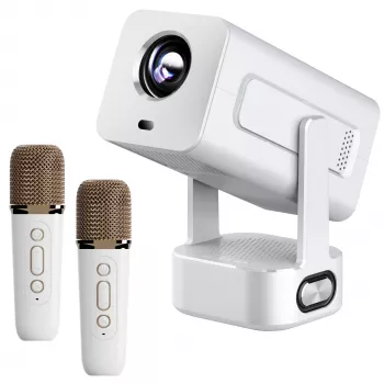 EXTRALINK SMART Projector CINEMA&KARAOKE IMS360 1920X1080P ANDROID 13 projektors filmām, spēlēm un mūzikai ar 2 mikrofoniem, balts, 300 lūmenu LCD