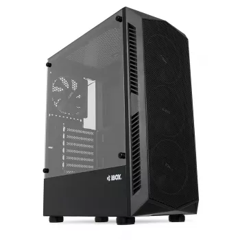 PC Case IBOX LUPUS 27 Midi Tower ATX, rūdīts stikls, RGB, 455×200×380 mm, atbalsta ATX, GPU līdz 32 cm