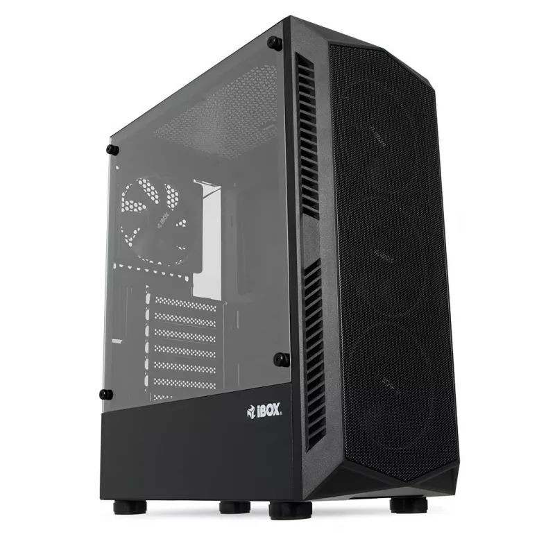 PC Case IBOX LUPUS 27 Midi Tower ATX, rūdīts stikls, RGB, 455×200×380 mm, atbalsta ATX, GPU līdz 32 cm