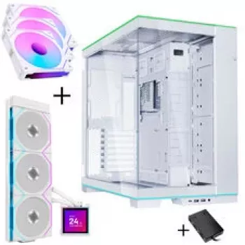 Lian Li O11 Dynamic EVO RGB PC korpusa komplekts HydroShift II LCD-S 360TL AiO + 3x UNI FAN SL-INF 120 Reverse Blade ventilators – balts