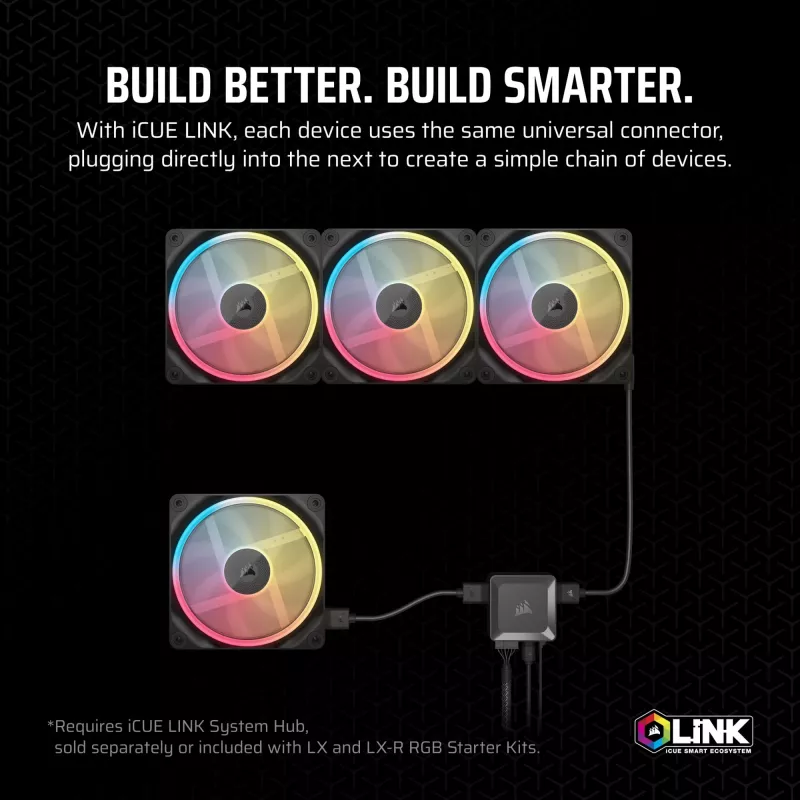 Corsair iCUE LINK LX120-R RGB ventilators 12 cm melns 2400 RPM 3.8 mmH2O