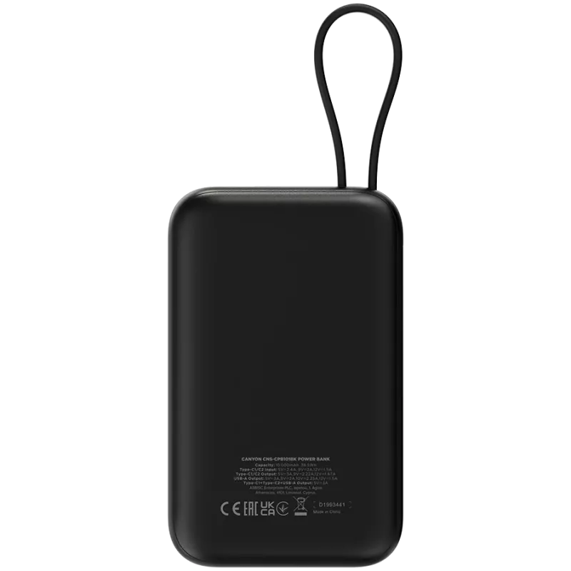 OnPower 101 iebūvēts kabelis 10000 mAh PD22.5W Melns