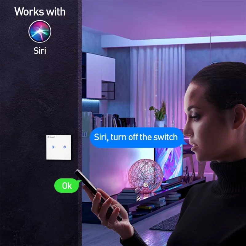 Viedais WiFi slēdzis Tellur SS2N — 2 porti, 1800 W kopējā, 10 A kanālam