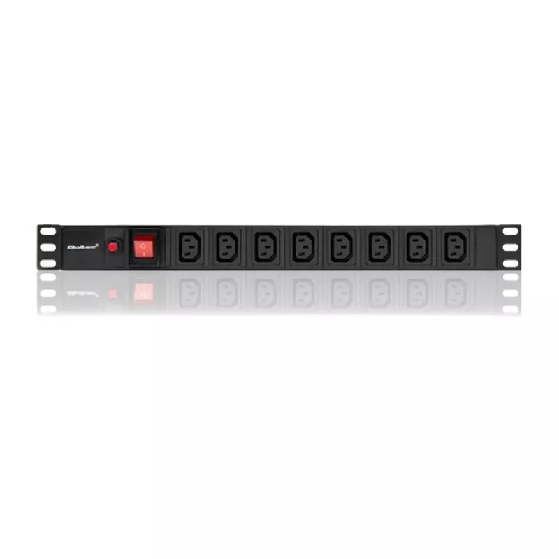 Qoltec 53998 Strāvas sadalītājs RACK 19 | 1U | 10A | PDU | 8xIEC C13 | 2m