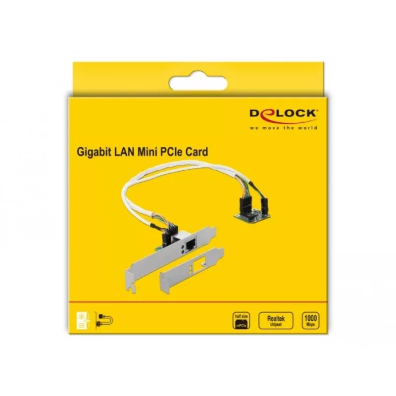 DeLOCK Mini PCIe I/O PCIe pusizmēra 1 x Gigabit LAN zema profila – tīkla adapteris – PCIe pusizmēra mini karte – Gigabit Ethernet x 1 (95265)