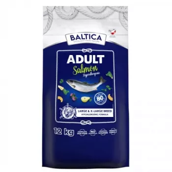 Sausā suņu barība BALTICA Adult Salmon Hypoallergenic L/XL 12 kg — lielām šķirnēm, 28% olbaltumvielu, 15% tauku