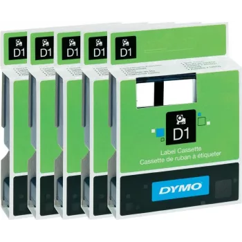Uzlīmju lentes komplekts Dymo 6 mm — 5 ruļļi (balta, dzeltena, caurspīdīga, melna)