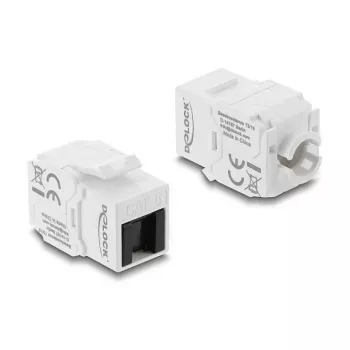 Keystone modulis DELOCK RJ45 uz LSA Cat.6 UTP bez instrumentiem ar putekļu vāciņu, plakans, 16×31,8×19,4 mm, balts/melns