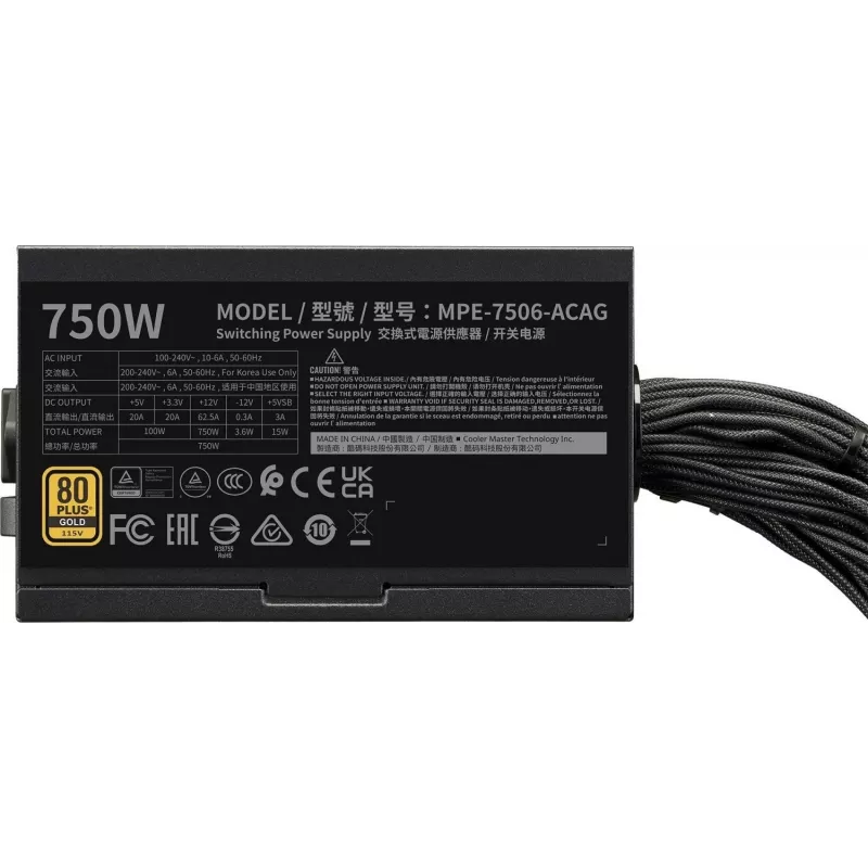 Barošanas bloks Cooler Master MWE GOLD 750v3 ATX 3.1 750W 80 PLUS Gold nemodulārs, 6x SATA, 4x 6+2 PCIe, 2x 4+4 EPS