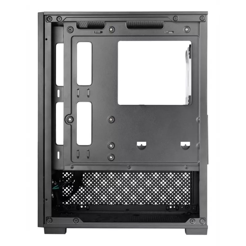 TACENS Mars Gaming MC-SE2 — Mini-ITX / Micro-ATX, melns, sānu logs, apakšā izvietots barošanas bloks, atbalsta 2x2,5 collu + 1x3,5 collu