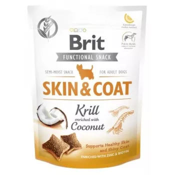 Suņu kārums Brit Dog Skin & Coat Krill Coconut 150 g — diētiski cieti našķi pieaugušiem suņiem, krila garša, bez lipekļa