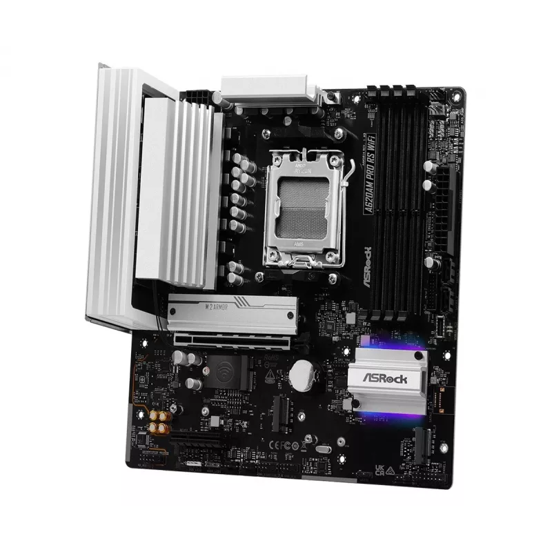 Mātesplate ASROCK A620AM PRO RS WIFI AM5 microATX, AMD A620, 4×DDR5, Wi‑Fi, HDMI, DP, 3×M.2, 2×SATA, 7.1 audio, 1Gb LAN