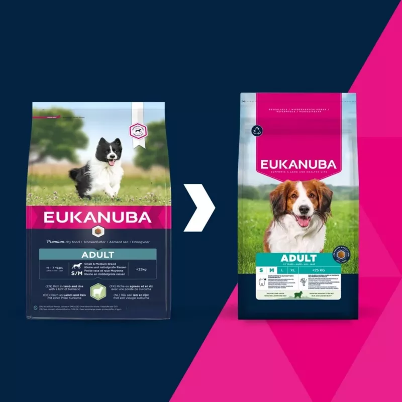 Sausā suņu barība EUKANUBA Small/Medium Breed Adult Lamb & Rice 12 kg, 25% olbaltumvielu, 15% tauku