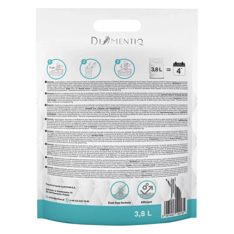 Kopējoša kaķu pakaišu slānis DIAMENTIQ Diamentiq Ocean Breeze 3.8 l — Silikona granulas, 1.5 kg, antibakteriāls, bez putekļiem