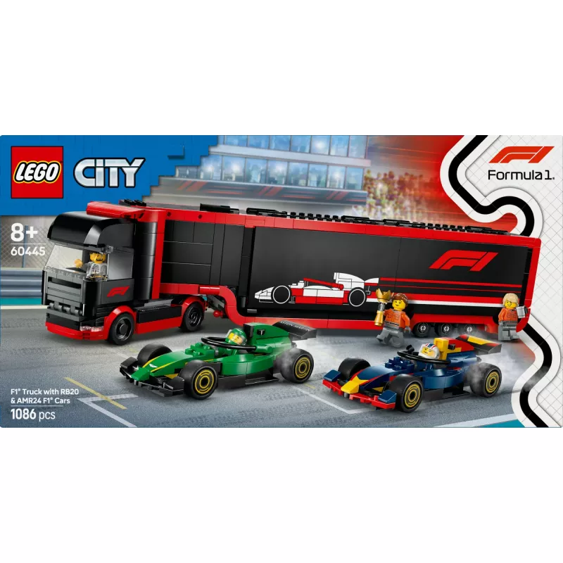 LEGO CITY 60445 F1 - Kravas auto ar RB20 un AMR24 F1 mašīnām
