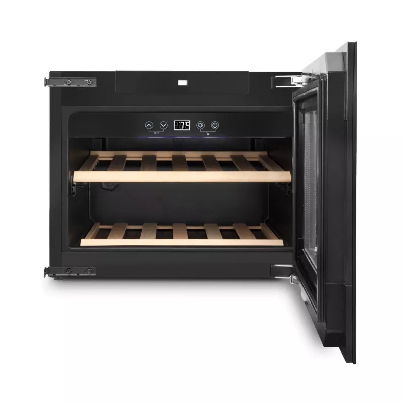 Iebūvējams vīna skapis Caso WineDeluxe E 18 — 18 pudelēm, augstums 46 cm, melns, energoefektivitātes klase G
