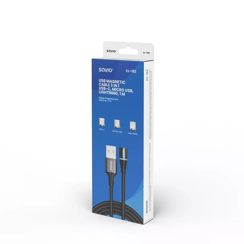 Savio CL-152 USB kabelis 1 m USB 2.0 USB C Micro USB A/Lightning Melns