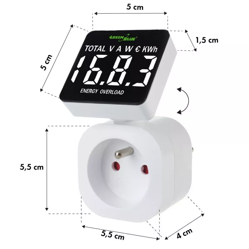 Enerģijas vatmetrs GreenBlue GB620E tīklam 220V, maks. 16A, iespraužams jaudas/enerģijas monitors