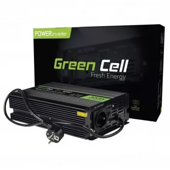Strāvas pārveidotājs zaļa Cell INV07, līdzstrāva 12 V uz maiņstrāvu 230 V, 300 W, 50 Hz, C tipa kontaktdakša, melns