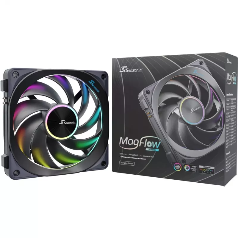 Ventilators Seasonic MagFlow ARGB 12 cm 2000 RPM Melns