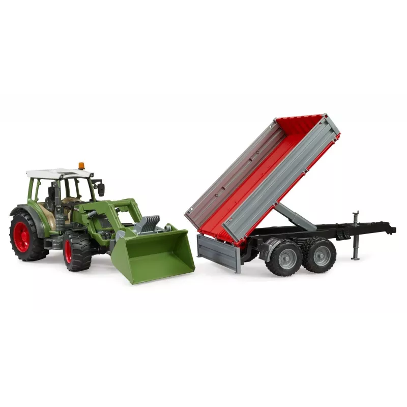 Rotaļu traktors BRUDER Fendt Vario 211 ar priekšējo iekrāvēju un sānu piekabi