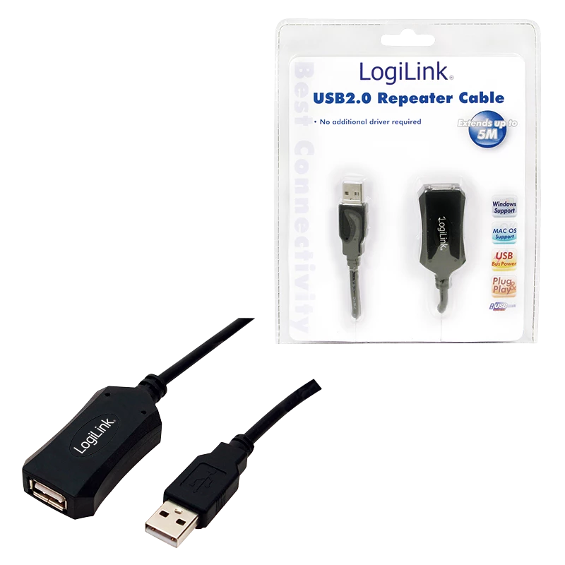 LogiLink USB 2.0 pagarinātājkabelis - 5,0 m USB kabelis 5 m USB A