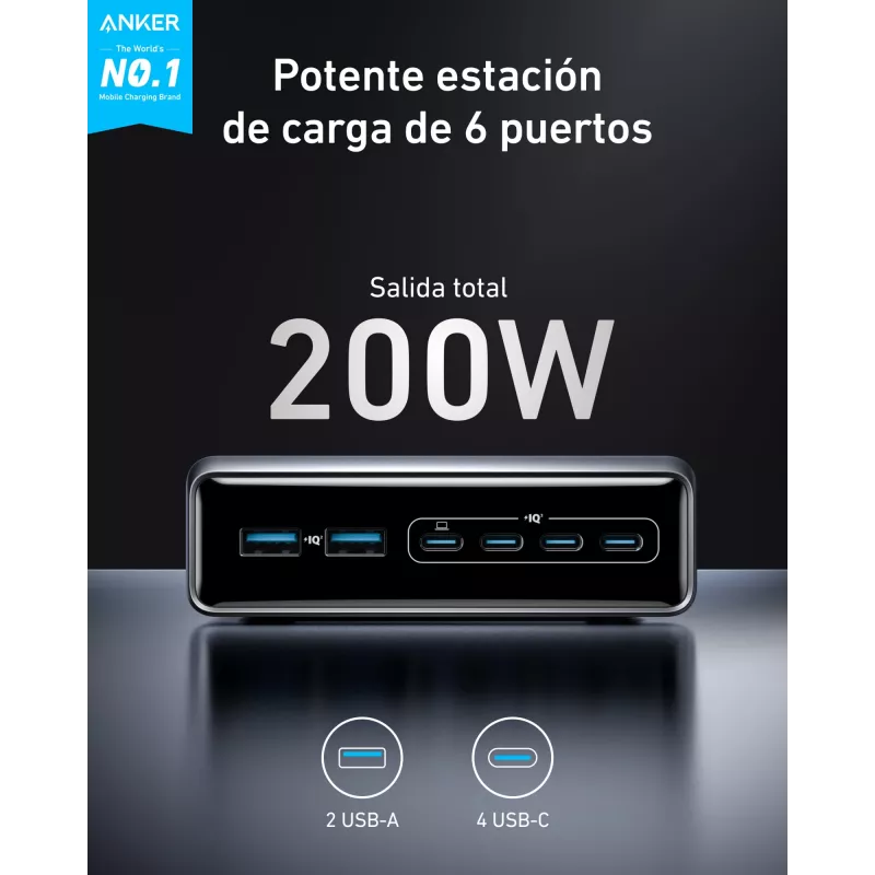 Lādētājs GeNPrime 200W GaN 4xUSB-C 2xUSB-A Melns