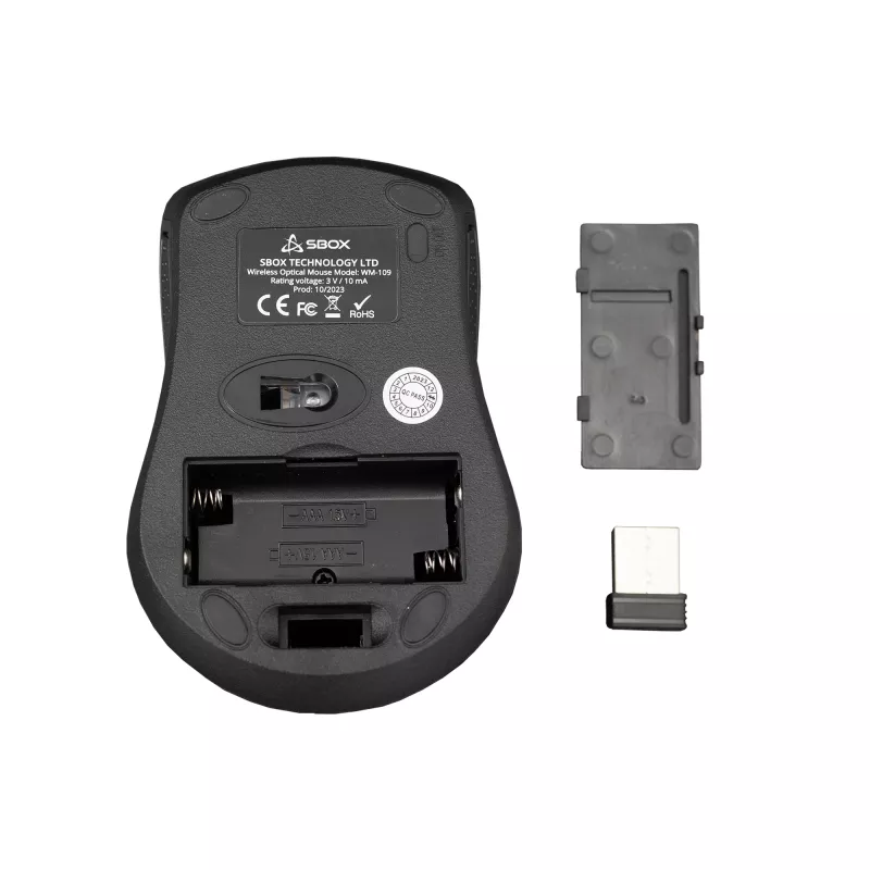 Bezvadu optiskā pele SBOX WM-109 melna, USB Type-A uztvērējs