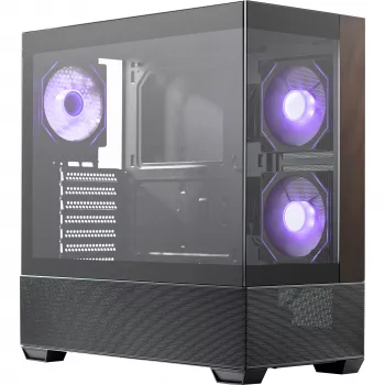 Cooler Master Elite 690 PC korpuss, Midi-Tornis, ATX, rūdīts stikls - 4x ARGB ventilators, koks, melns