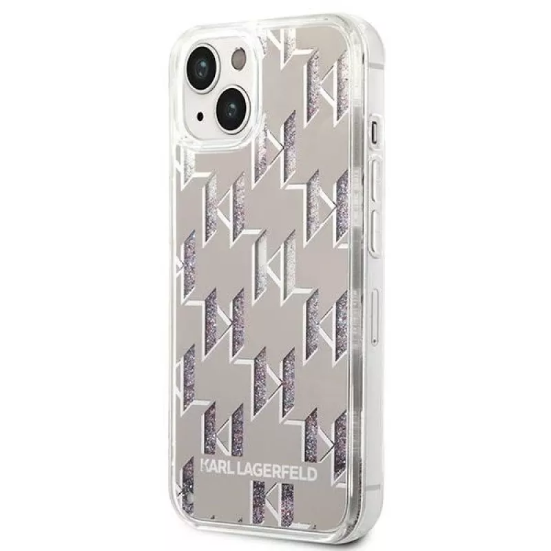 Karl Lagerfeld KLHCP14MLMNMS iPhone 14 Plus 6.7 cietais maciņš sudraba / sudraba Liquid Glitter Monogram
