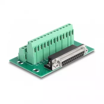 DeLOCK D-Sub 25 kontaktu ligzda uz spaiļu bloku DIN sliedei 51mm x 86mm x 30mm