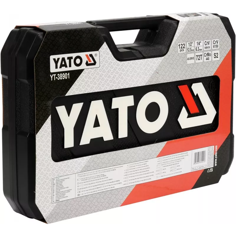 Yato YT-38901 XXL uzgriežņu atslēgu/instrumentu komplekts, 1/4–1/2 collas, 122 gab.