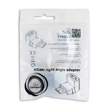 HDMI savienotāju adapteris GEMBIRD A-HDMI90-FML, HDMI uz HDMI, taisnleņķa 90° adapteris, melns