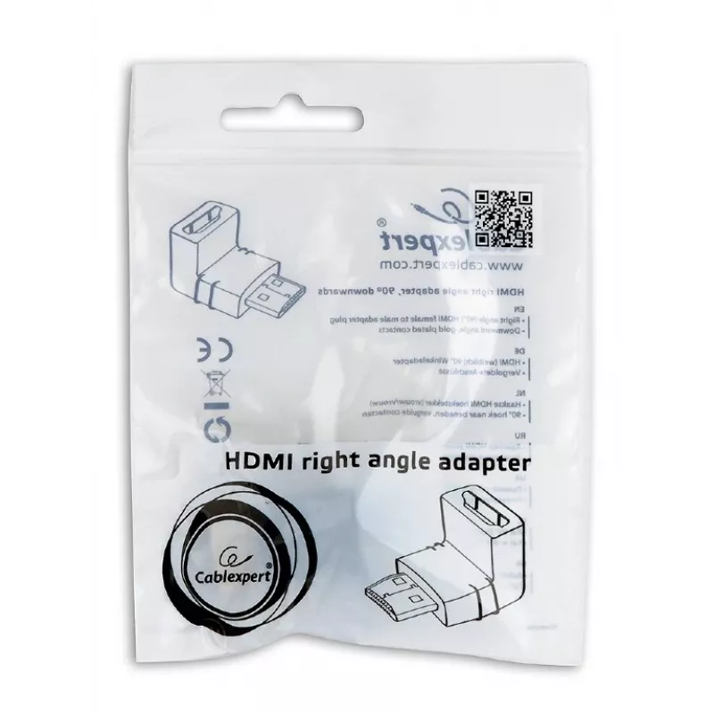 HDMI savienotāju adapteris GEMBIRD A-HDMI90-FML, HDMI uz HDMI, taisnleņķa 90° adapteris, melns