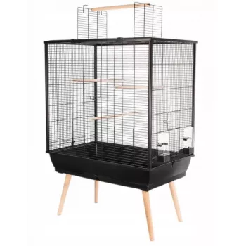 Putnu būris ZOLUX Neo Jili H80 Melns — metāla/plastmasas būris 78×48×81 cm ar 2 uzglabāšanas atvilktnēm