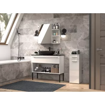 Vannas istabas uzglabāšanas skapis top e shop NEL V DS BIEL POŁ — brīvi stāvošs, 3 plaukti, 300×300×850 mm, balts rāmis