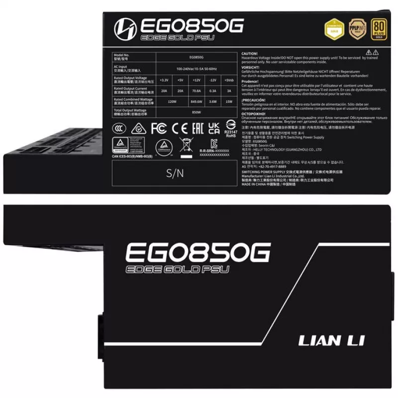 Barošanas bloks LIAN LI EDGE GOLD 850 — 850 W, 80 PLUS Gold, aktīvā PFC