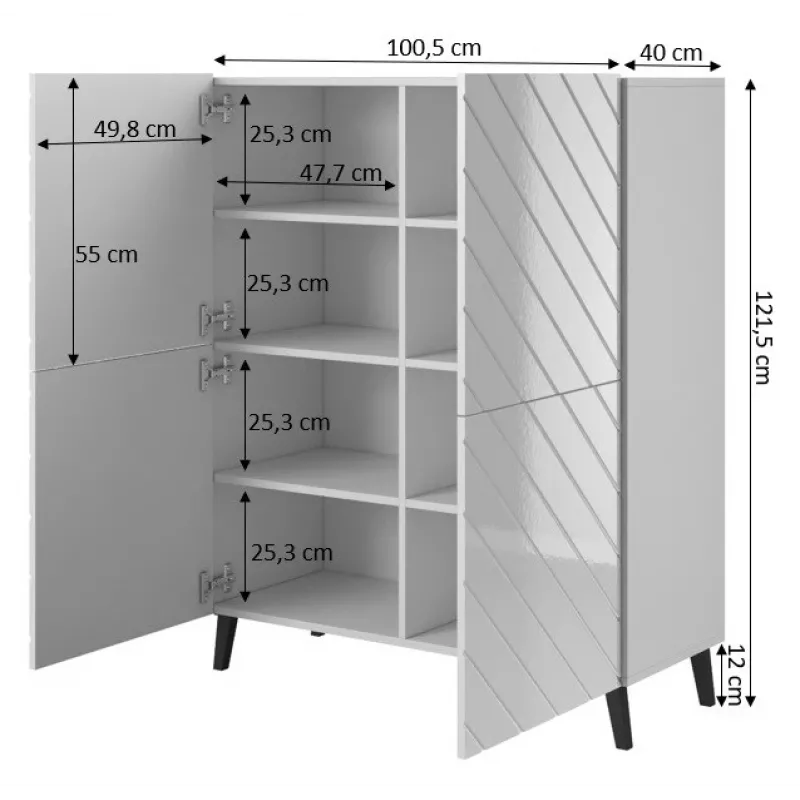 Plauktu sistēma cama meble ABETO 100.5 x 40 x 121.5 cm balta/spīdīgi balta, grīdas skapis pie sienas