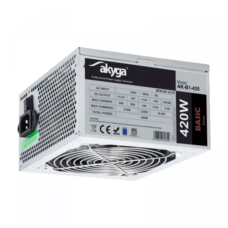 Akyga AK-B1-420 barošanas bloks 420 W 20+4 kontaktu ATX ATX Pelēks