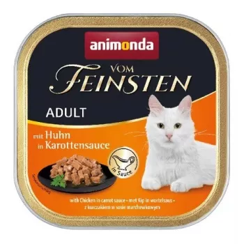 Mitrā kaķu barība animonda ANIMONDA Vom Feinsten ar vistu burkānu mērcē, 100 g, paplāte, pieauguši kaķi, bez lipekļa un sojas