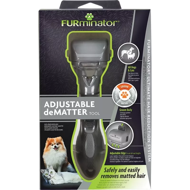 Atkažošanas rīks FURminator Adjustable — kaķiem un suņiem, nerūsējošā tērauda asmens, ergonomisks pretslīdes rokturis, 185 g, visiem apmatojuma tipiem