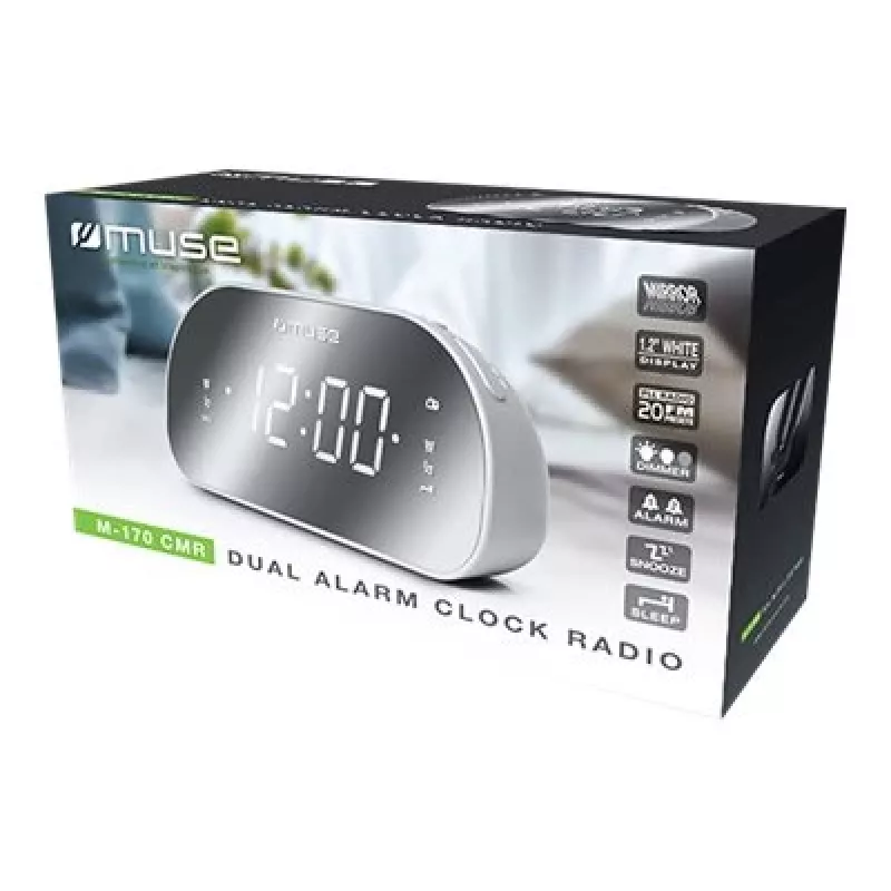 Pulksteņa radio Muse M-170CMR — digitālais pulksteņa radio, 1,2 collu LED displejs, FM, maiņstrāva 230 V, AAA rezerves baterija, spogulis/baltā krāsā